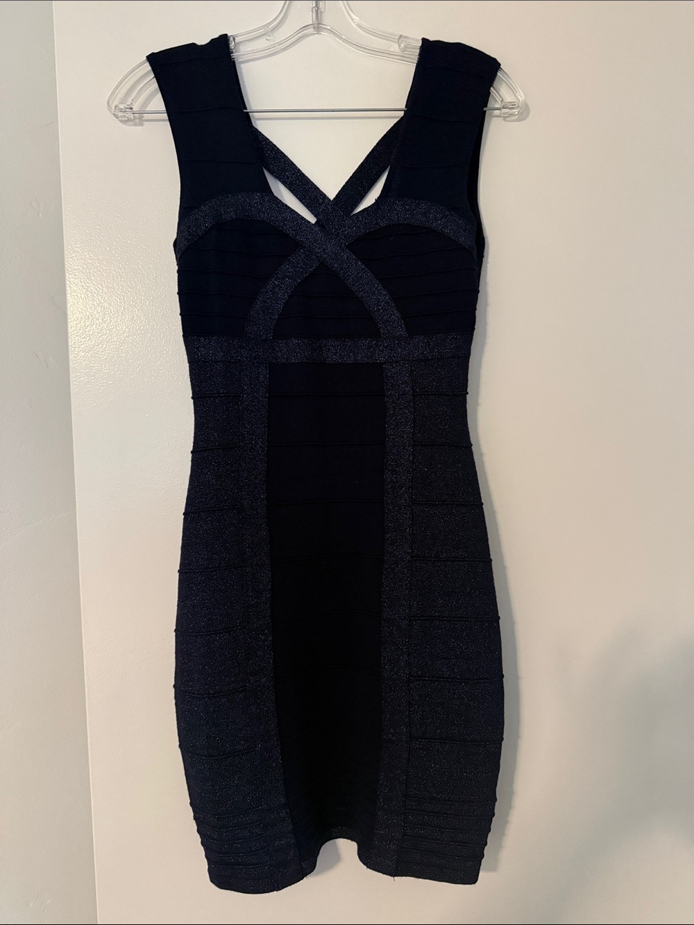 Sleeveless Midnight Blue Bandage Cross-Back Bodycon Dress